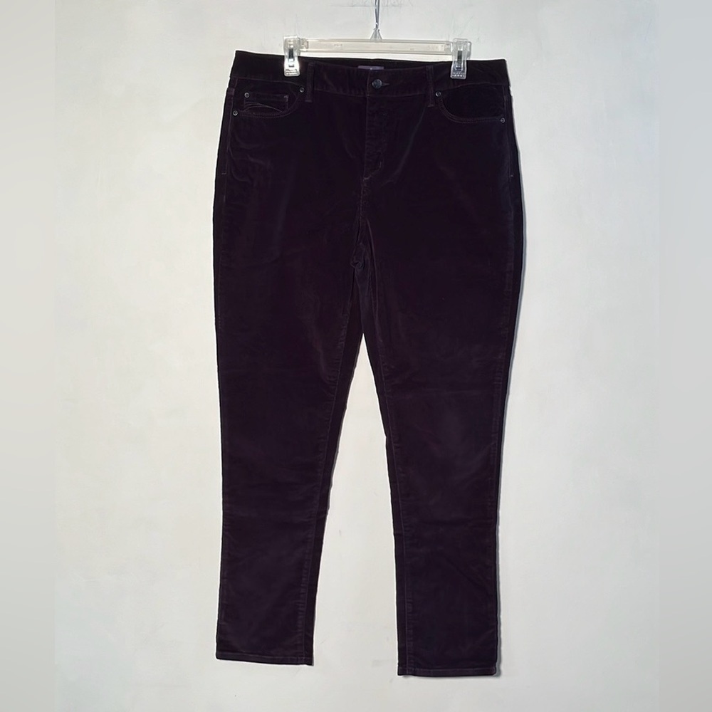 NYDJ Holiday Office Casual Fine Corduroy Lift/Tuck Cotton Legging Purple Pant 16